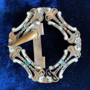 Antique Art Nouveau Enamel Belt Buckle With Simulated Hasp